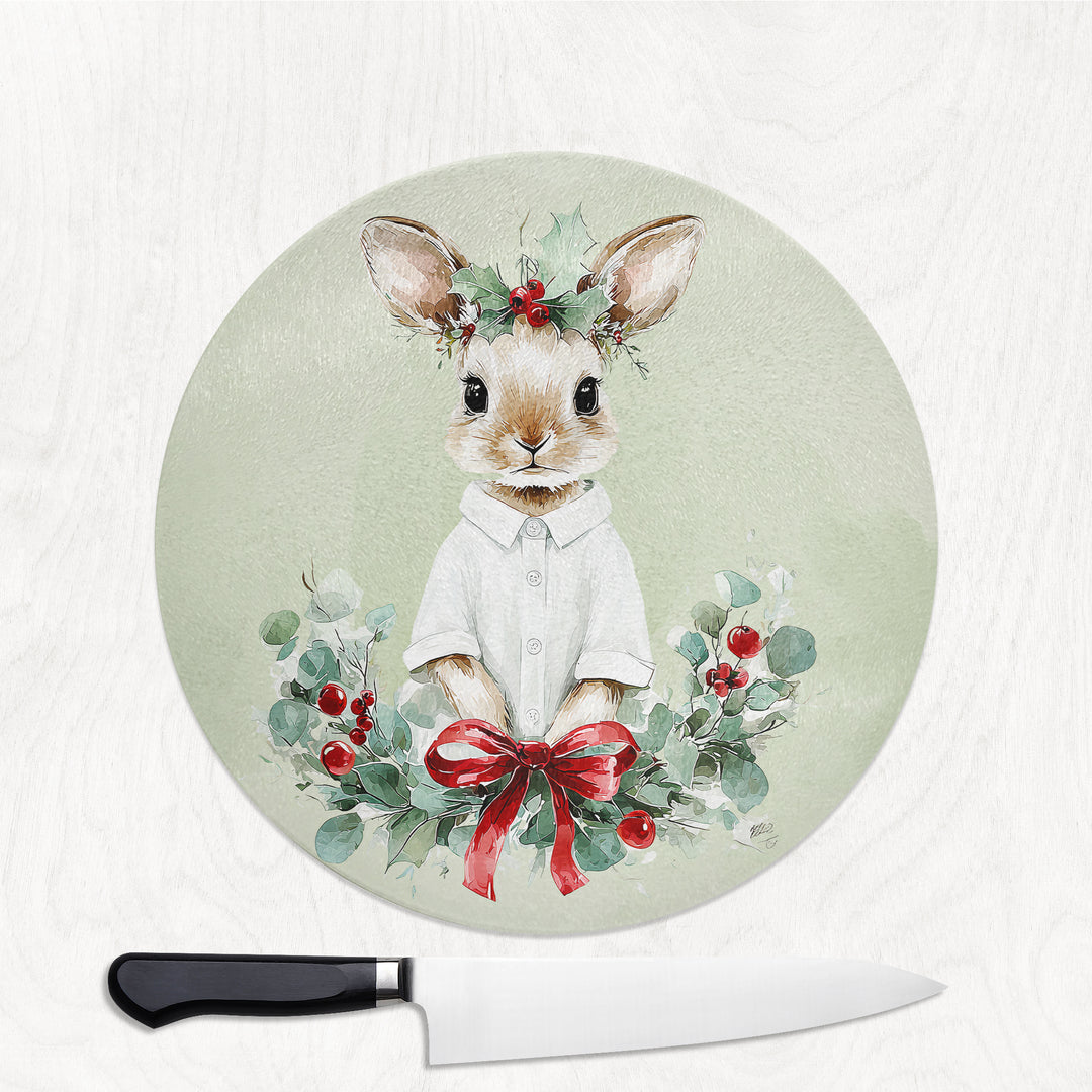 Hoppy Holidays Round Glass Chopping Board