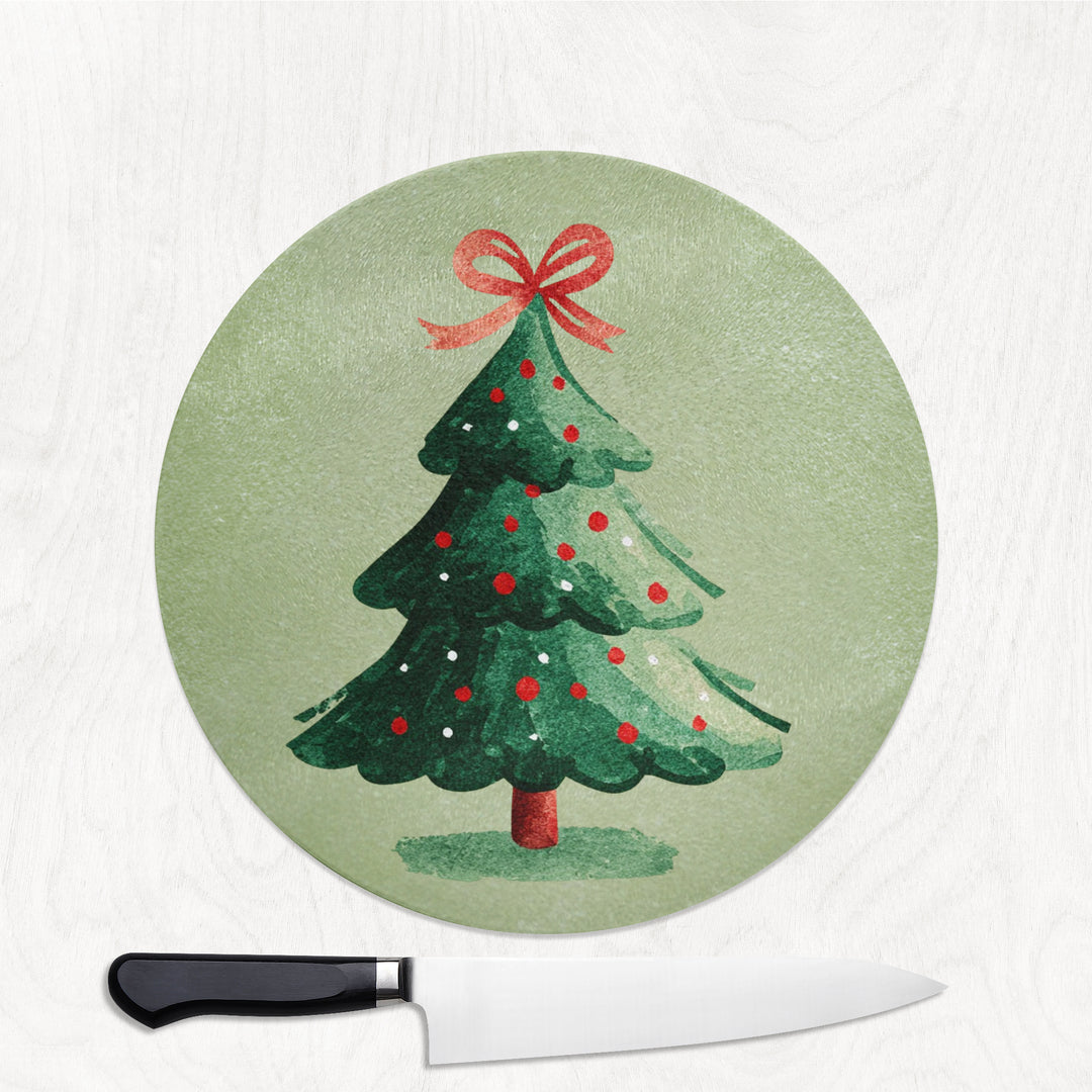 Twinkle Tree Round Glass Chopping Board