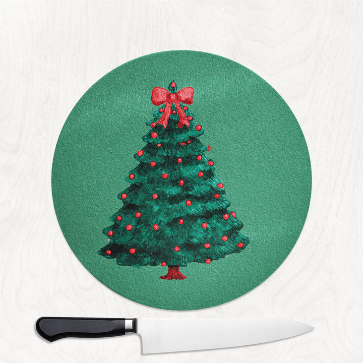 Deck The Tree Round Glass Chopping Board