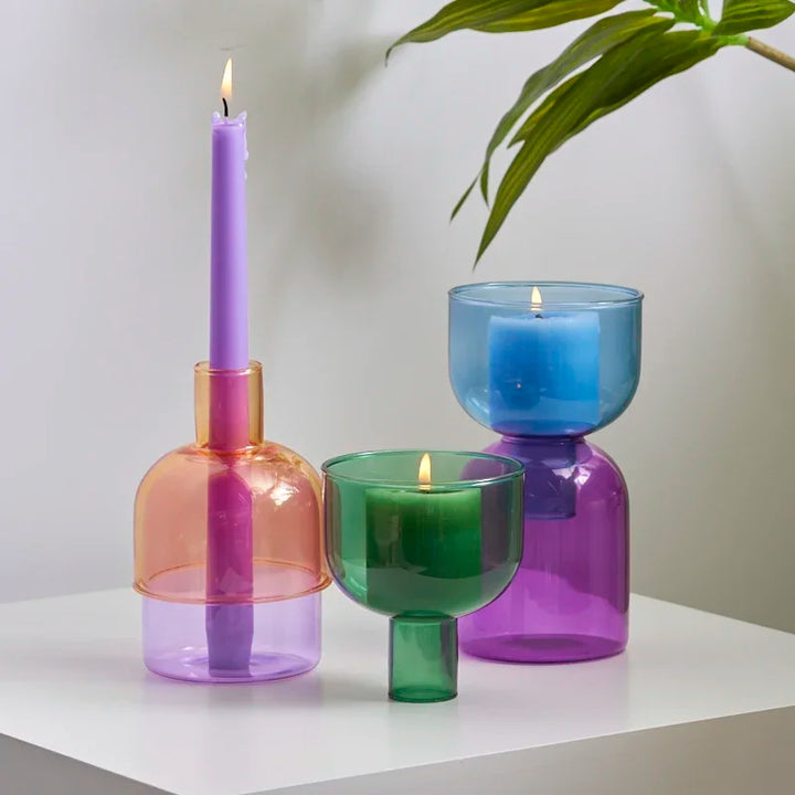 Coloured Glass Candle Holder for Pillar Candles