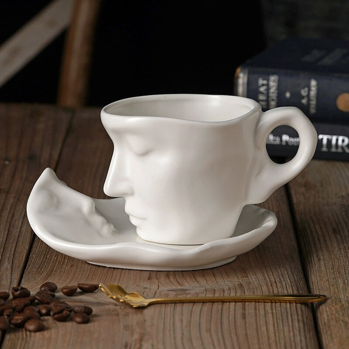 Nordic Face Mug And Saucer White Boho Face Cup