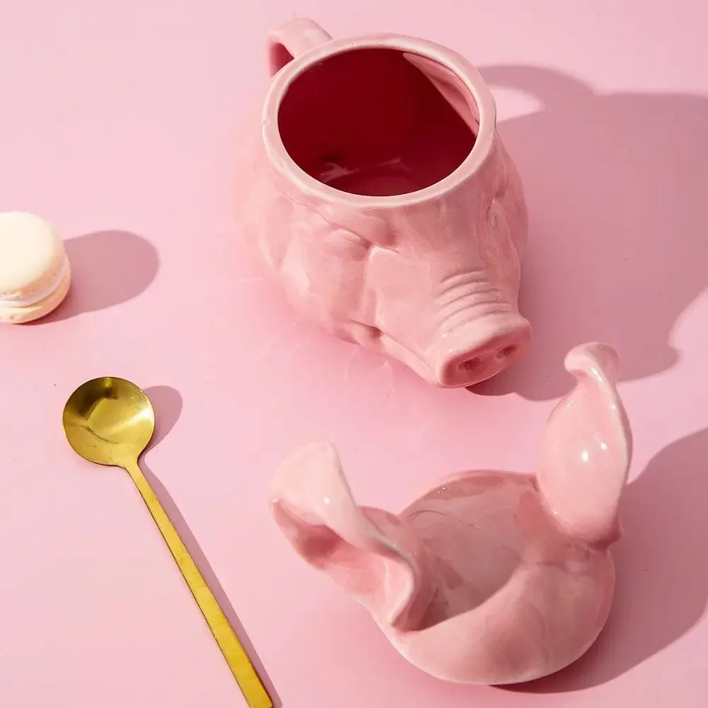 Pink Pig Head Mug With Lid - Yililo