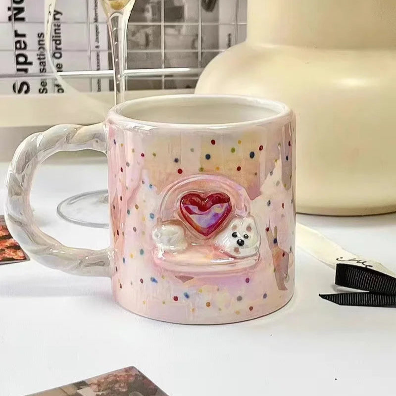 Pink Heart Mug With Dog - Yililo