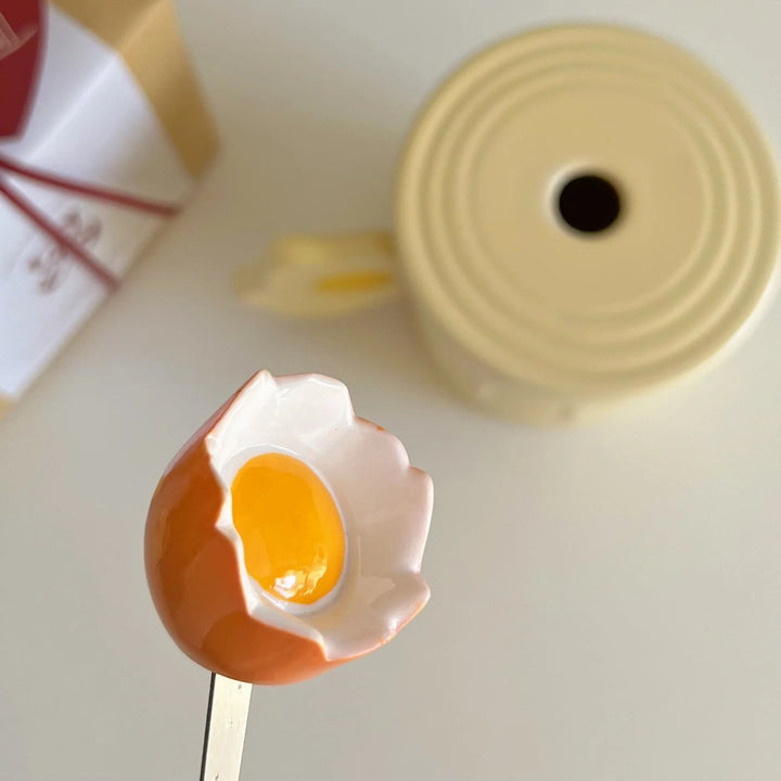 Yellow Egg Ceramic Mug with Lid Spoon