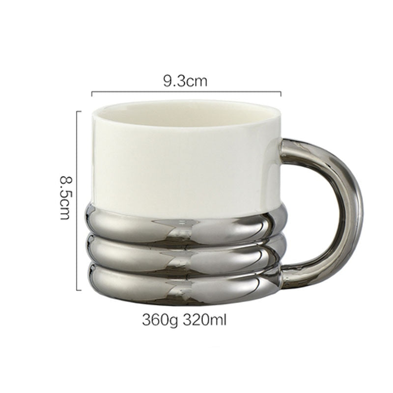 Nordic Silver Ceramic Cup Chrome Luxury Coffee Mug - Yililo