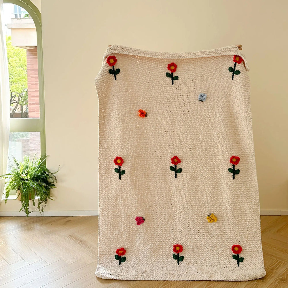 Knitted French Flower Blanket - Yililo