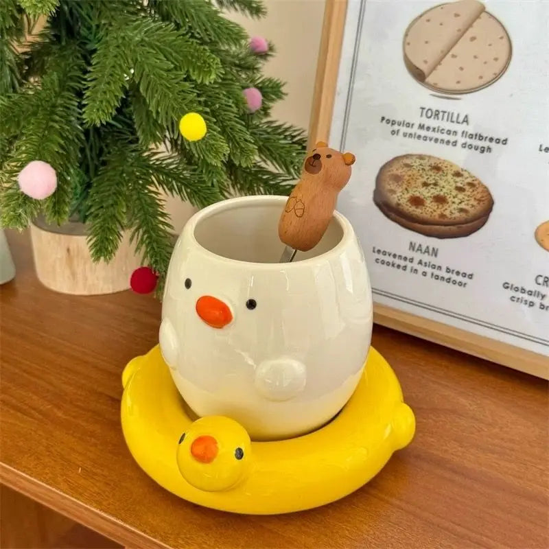 Adorable Duck Ceramic Mug with Yellow Floaty Base