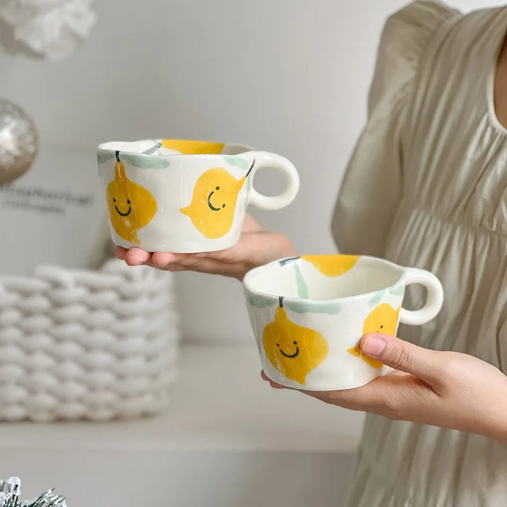 Strawberry Hand Painted Mug Rustic Flower Cup