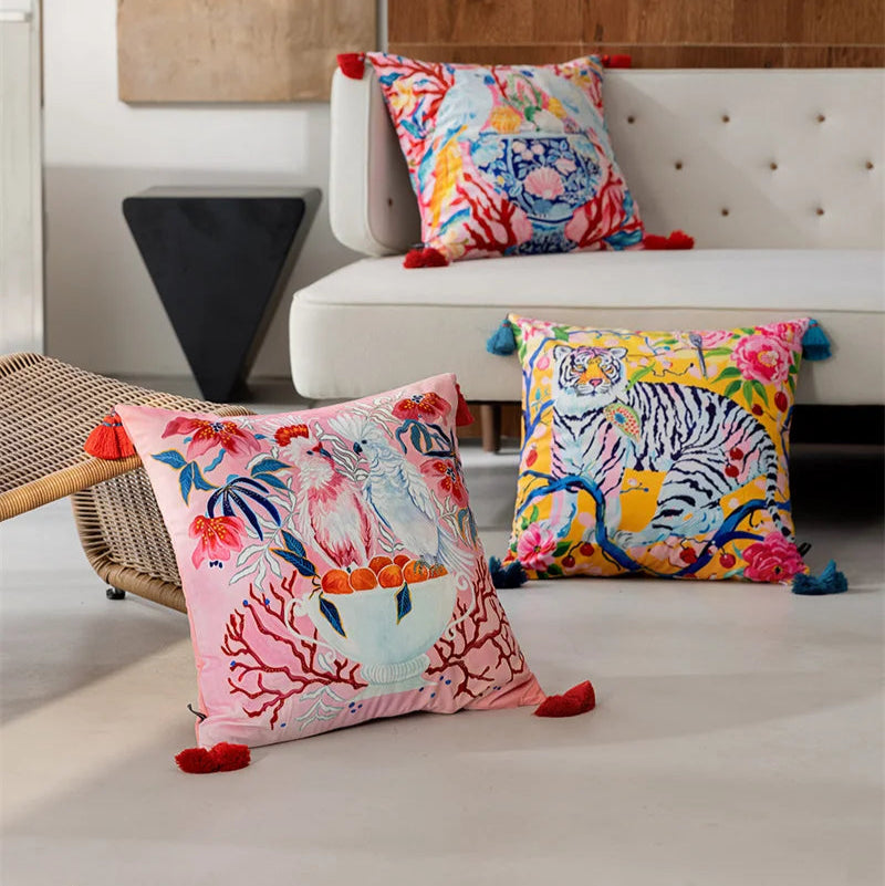 Pink & Coral Parrot Cushion Cover - Yililo