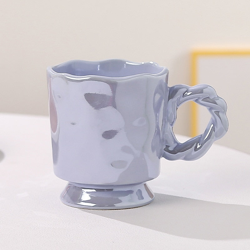 Pearl Effect Rope Handle Cup Lilac Coffee Mug - Yililo