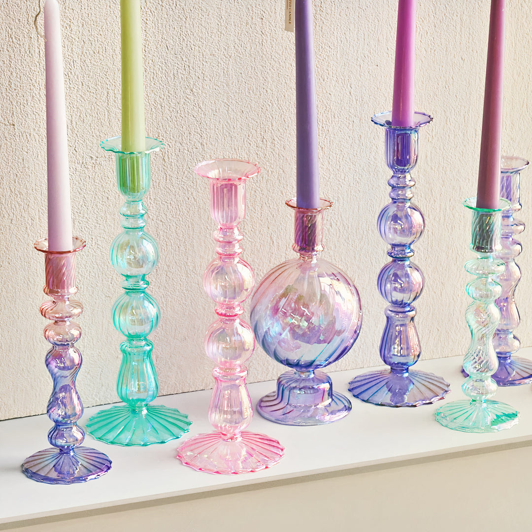 Colourful Glass Retro Candlesticks Taper Candle Holders