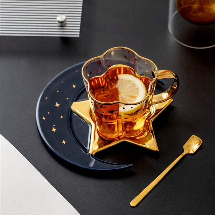 Star And Moon Cup Mug Saucer Set - Yililo