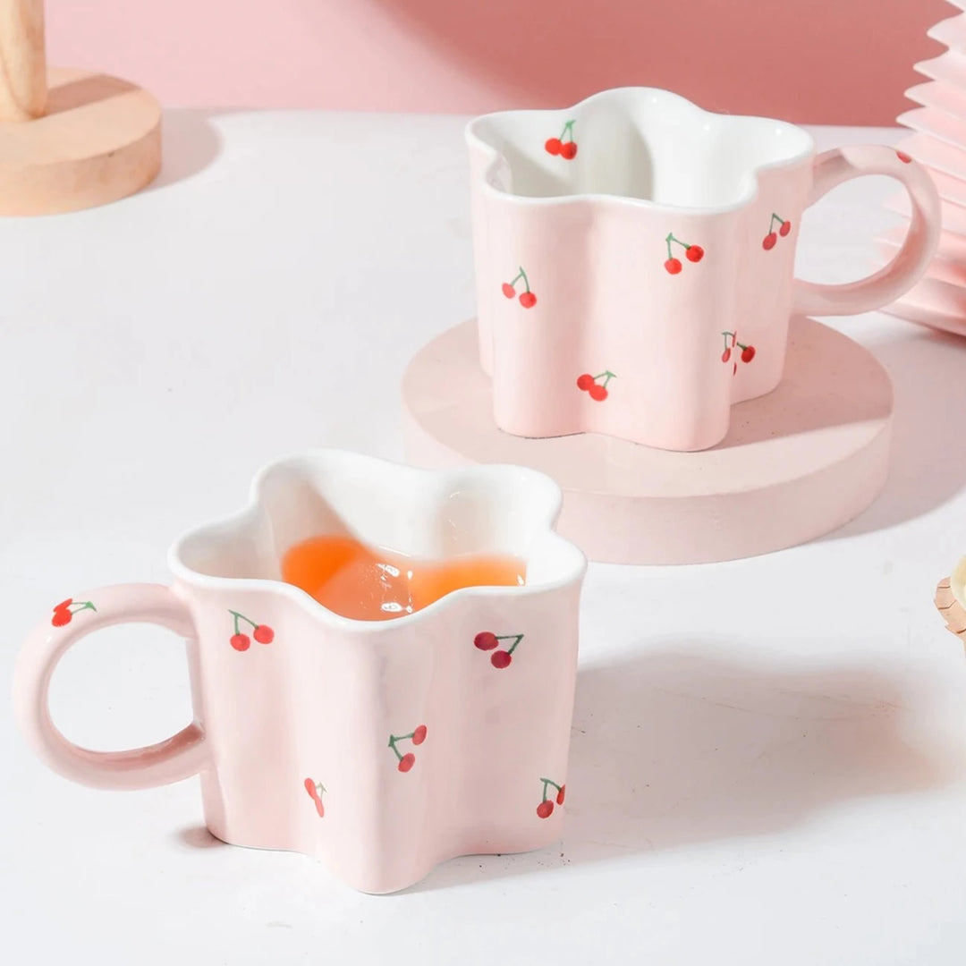 Pink Squiggle Rim Cherry Cup For Tea - Yililo
