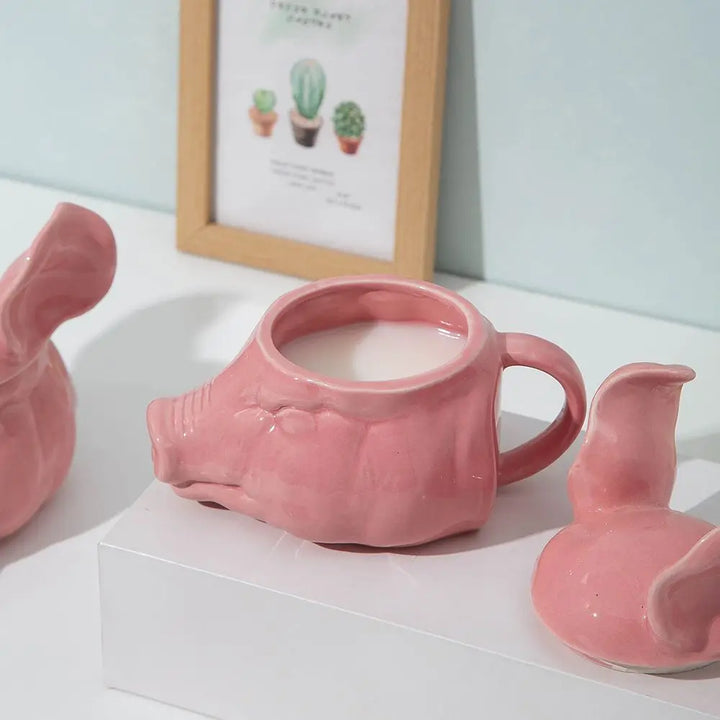 Pink Pig Head Mug With Lid - Yililo