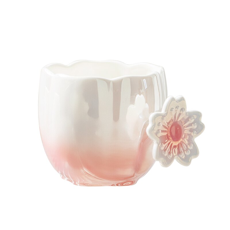 Ombre Pearl Flower Handle Cup Blue Pink Cute Wine Mug