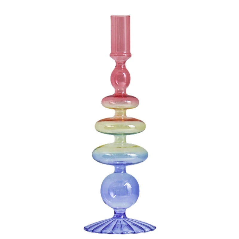 Rainbow Colour Glass Retro Candlesticks Taper Candle Holders - Yililo