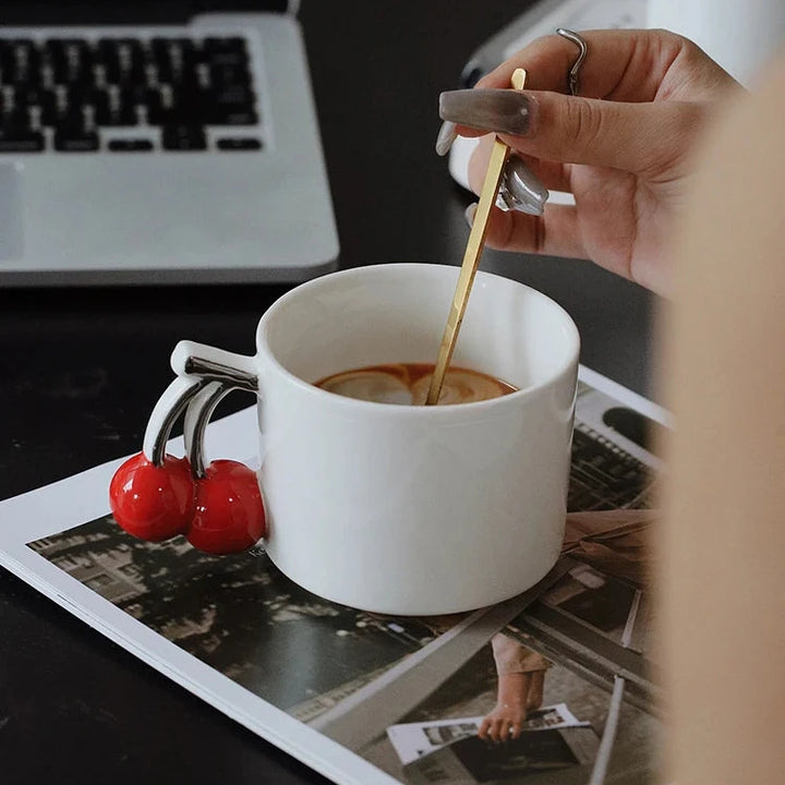 Cherry Handle Ceramic Mug