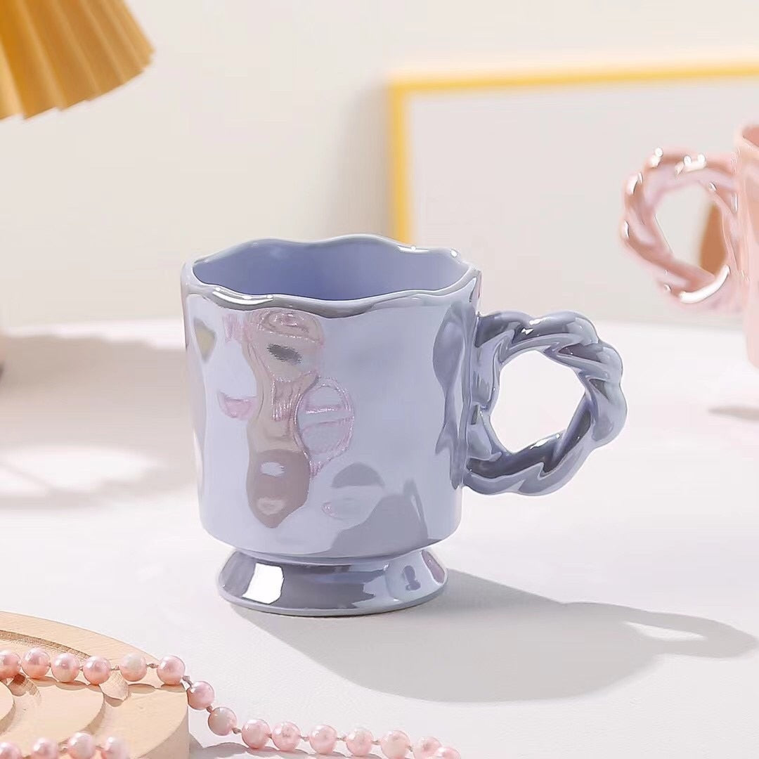 Pearl Effect Rope Handle Cup Lilac Coffee Mug