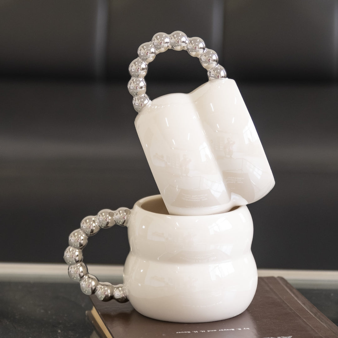 Luxury Silver Bead Handle Glossy Cup