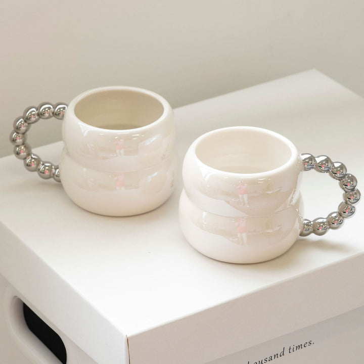 Luxury Silver Bead Handle Glossy Cup - Yililo