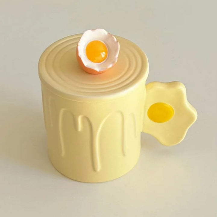 Yellow Egg Ceramic Mug with Lid Spoon