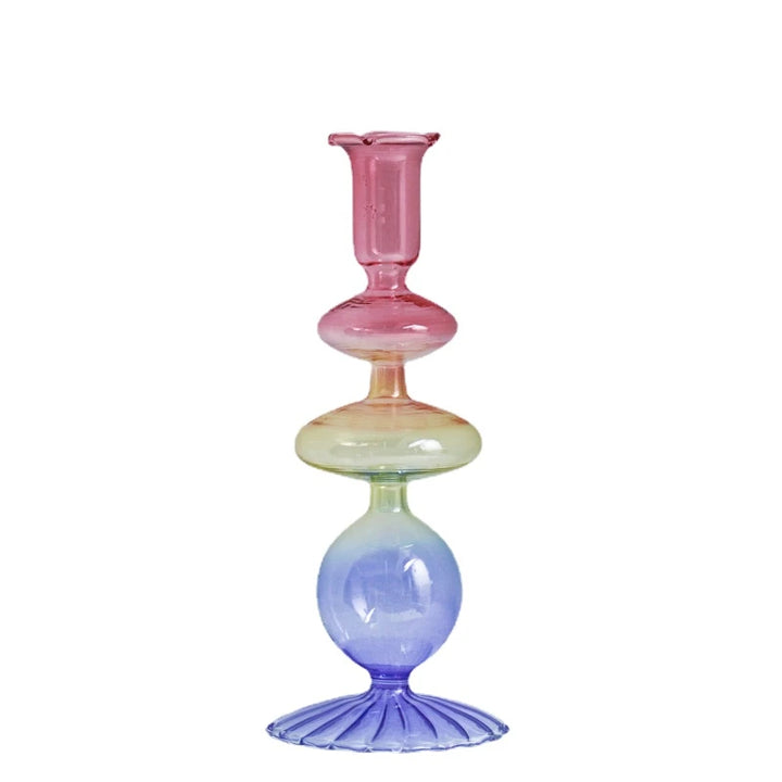 Rainbow Colour Glass Retro Candlesticks Taper Candle Holders - Yililo