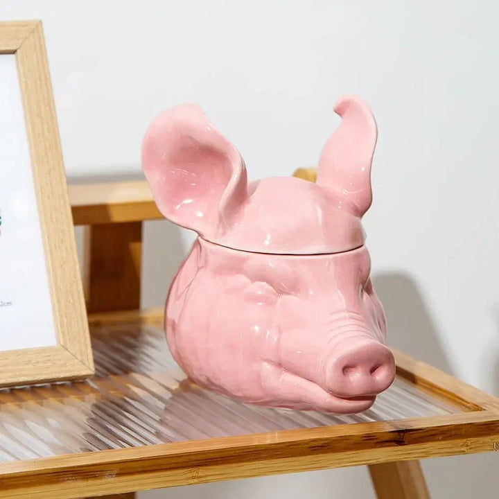 Pink Pig Head Mug With Lid