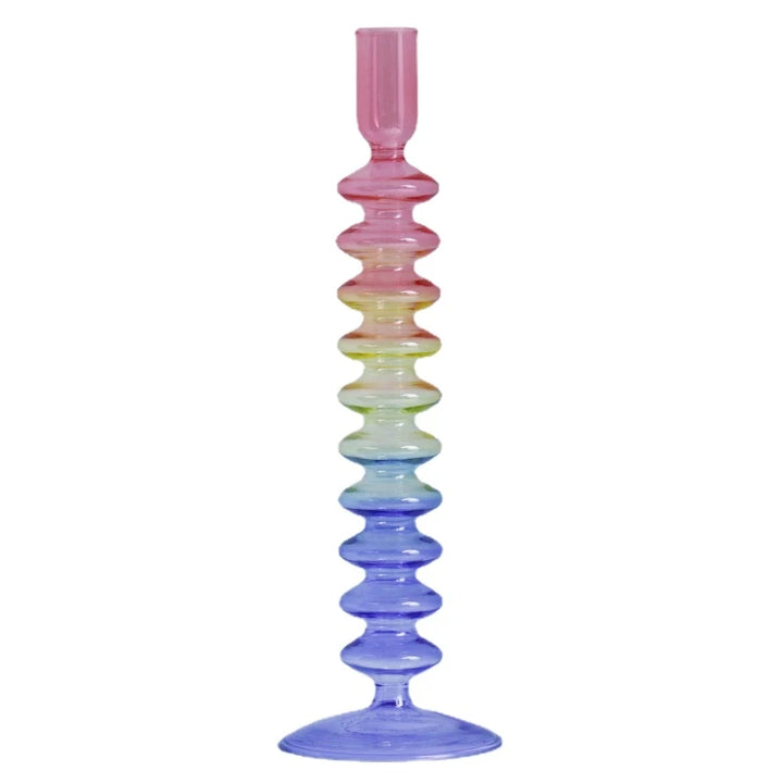 Rainbow Colour Glass Retro Candlesticks Taper Candle Holders - Yililo