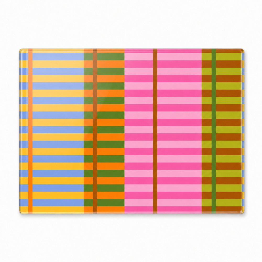 Saffron Plaid glass placemats in warm ochre and terracotta check