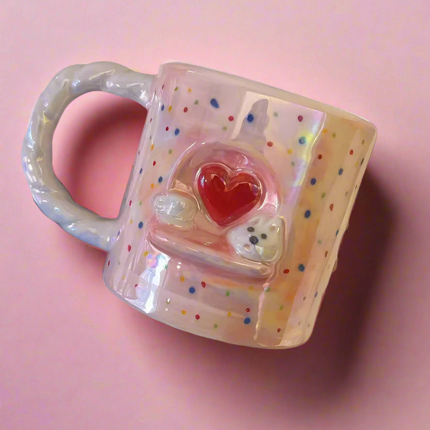 Pink Heart Mug With Dog - Yililo