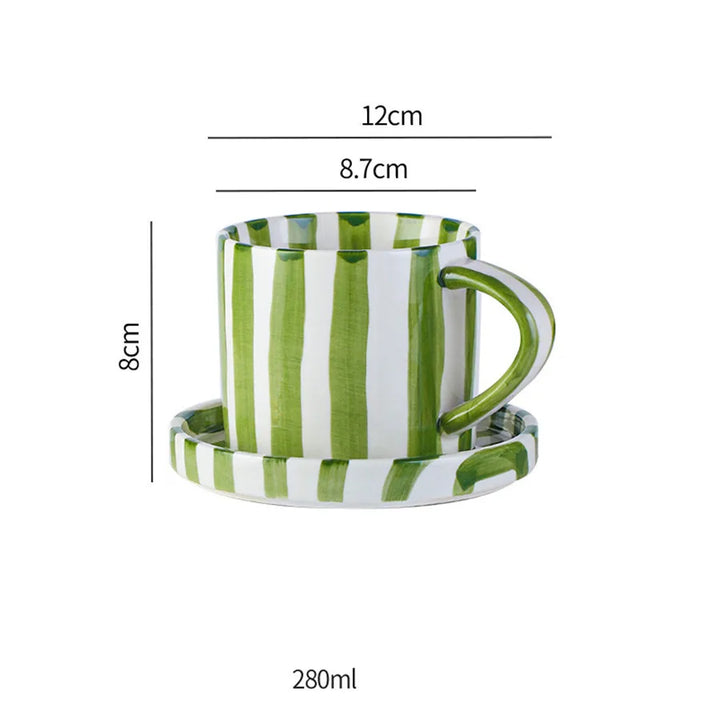 Nordic Striped Rustic Mug And Saucer Set - Yililo