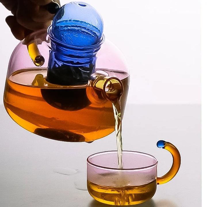 Colourful Clear Glass Tea Infuser Kettle And Glass Mug