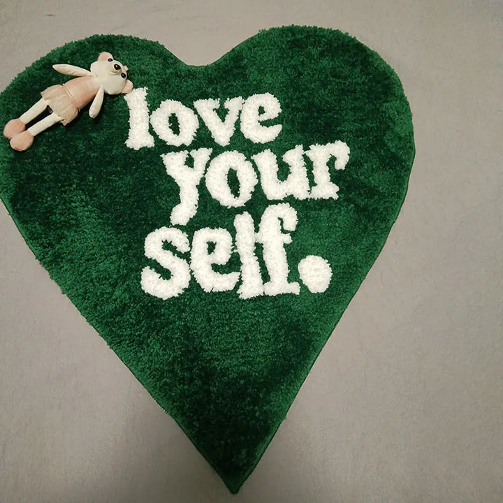 Green Love Your Self Heart Shape Rug