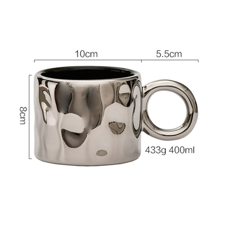 Nordic Silver Ceramic Cup Chrome Luxury Coffee Mug