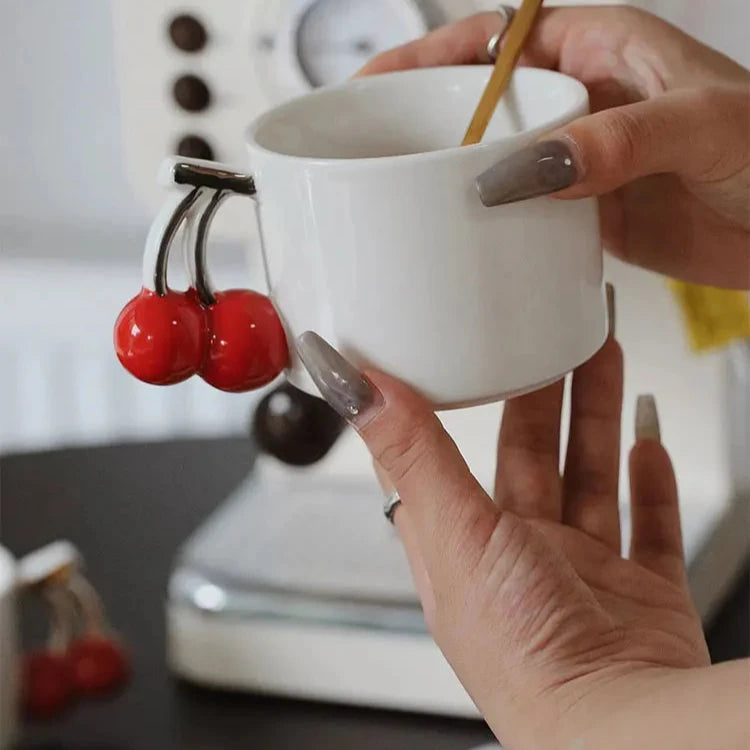 Cherry Handle Ceramic Mug