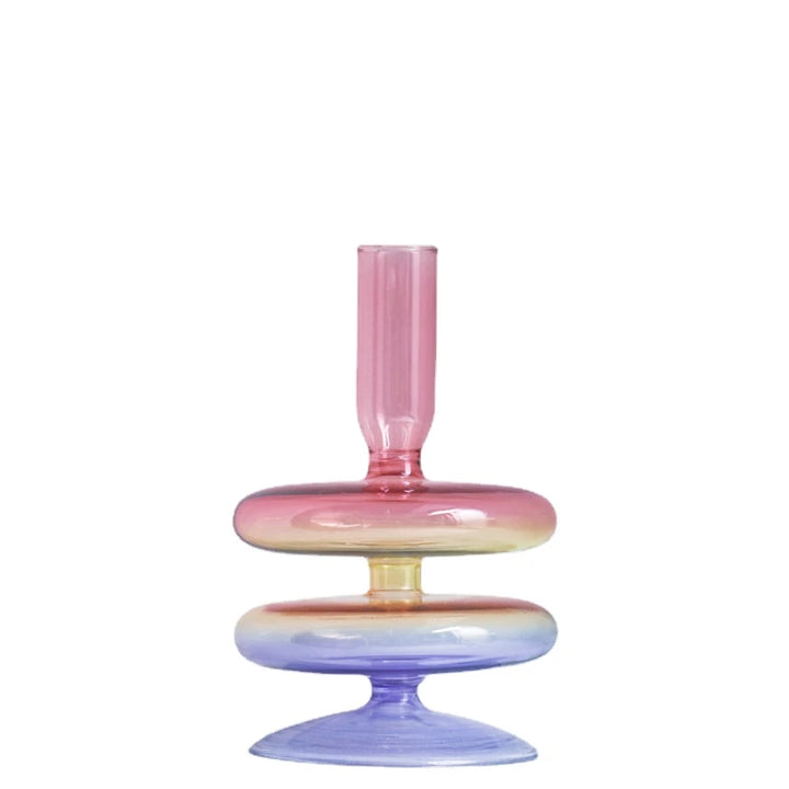 Rainbow Colour Glass Retro Candlesticks Taper Candle Holders - Yililo