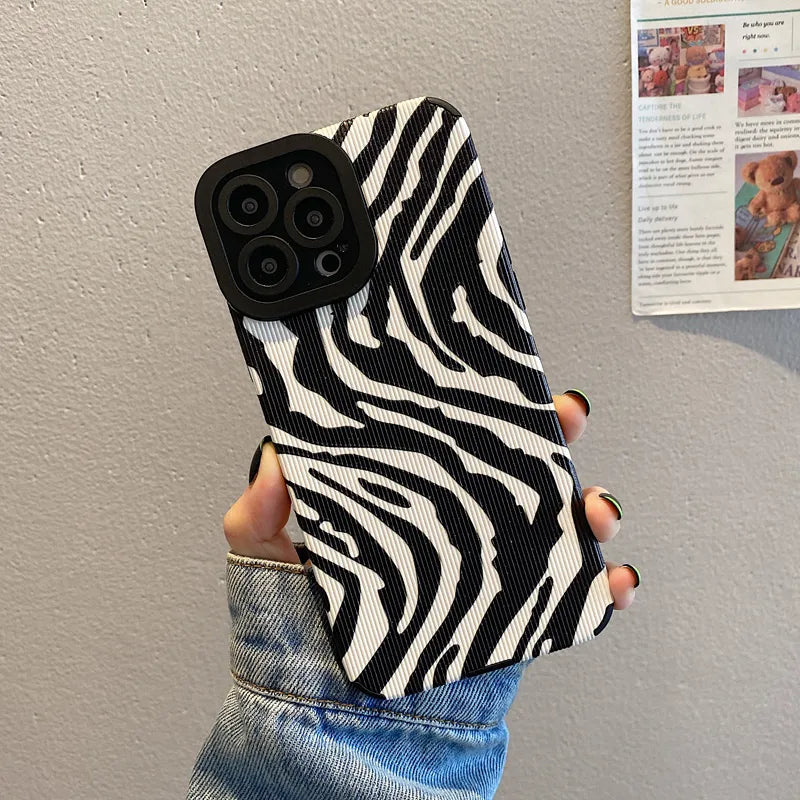 Zebra Pattern Textured Black White IPhone Case - Yililo
