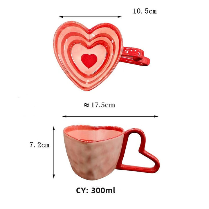 Red And Pink Stripe Heart Shape Cup Heart Handle Mug