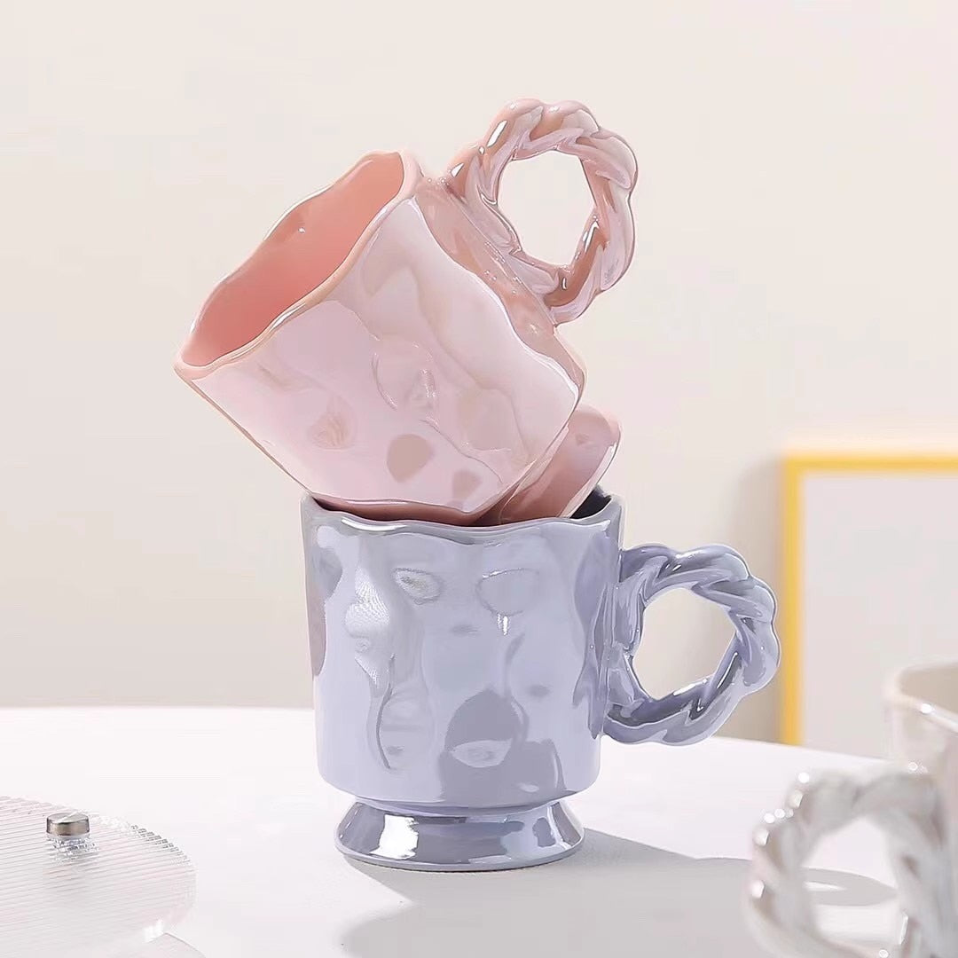 Pearl Effect Rope Handle Cup Lilac Coffee Mug