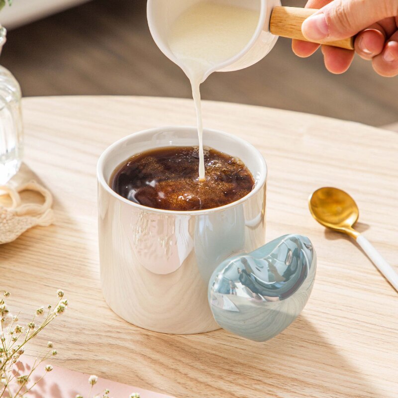Pearl Effect Heart Handle Mug Kawaii Cute Cup