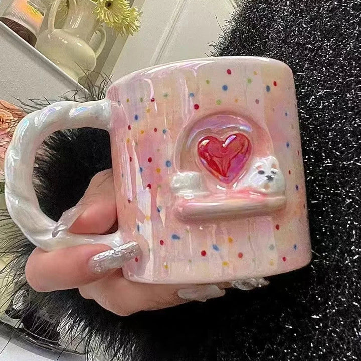 Pink Heart Mug With Dog