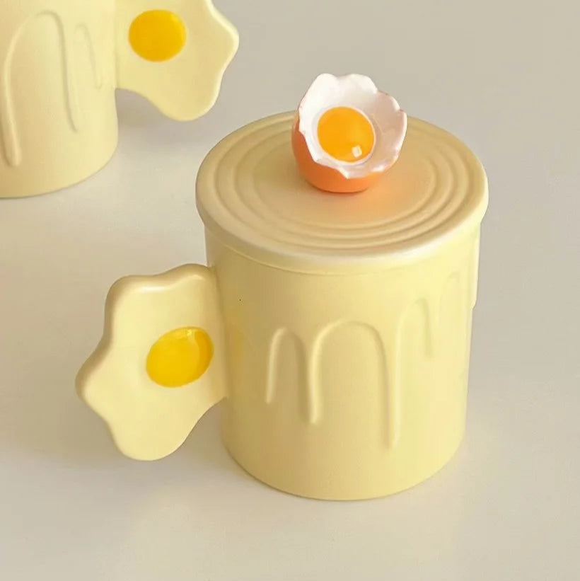 Yellow Egg Ceramic Mug with Lid Spoon