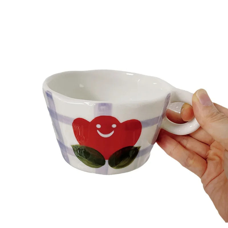 Strawberry Hand Painted Mug Rustic Flower Cup - Yililo