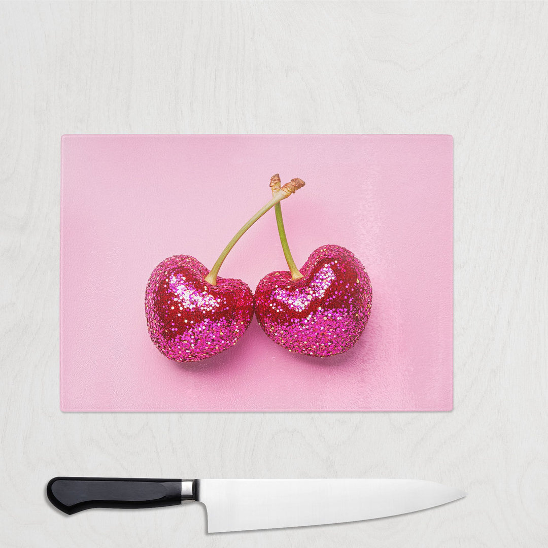 Sequin Cherry Glass Chopping Board - Yililo