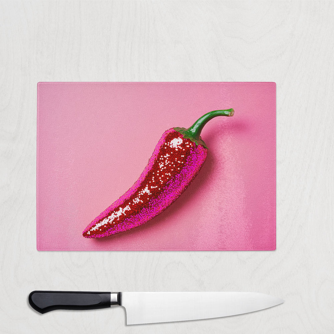 Sequin Chilli Pepper Glass Chopping Board - Yililo