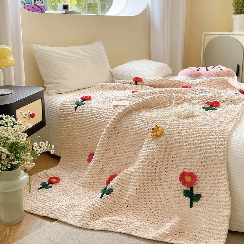 Knitted French Flower Blanket - Yililo