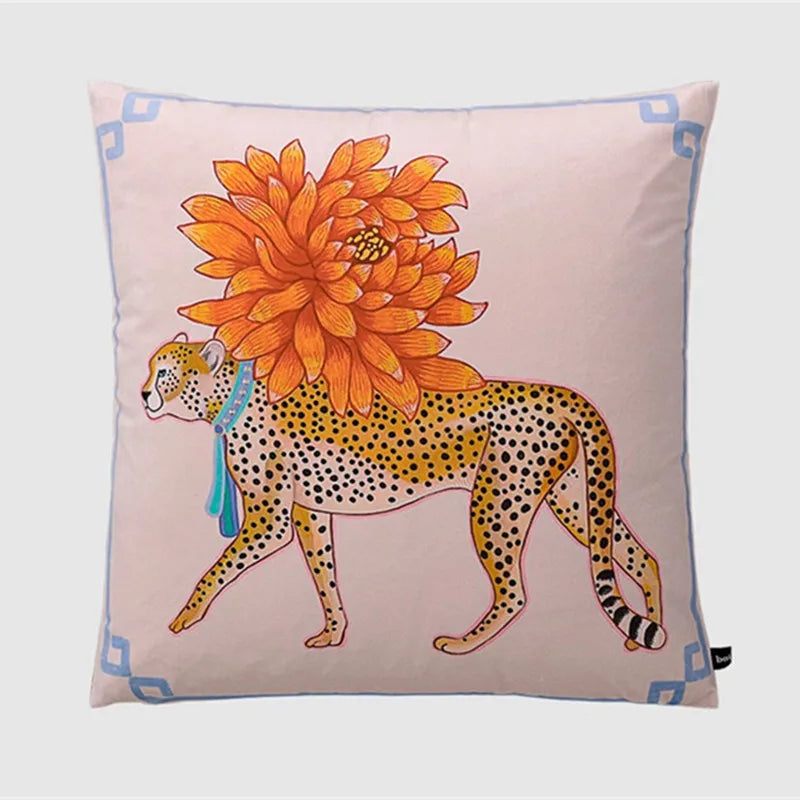 Soft Pink Floral Leopard Cushion Cover - Yililo