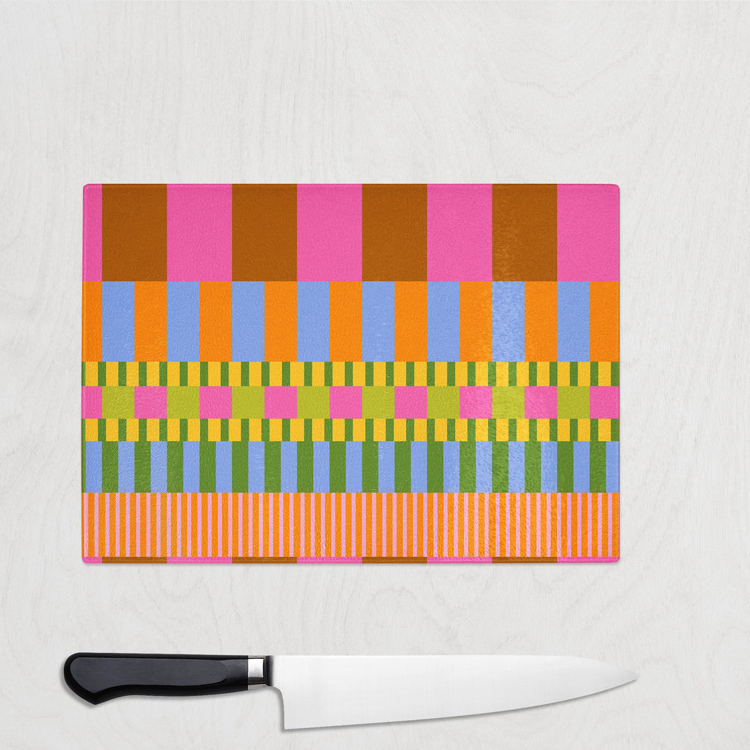 Studio Check glass chopping board with bold graphic checks
