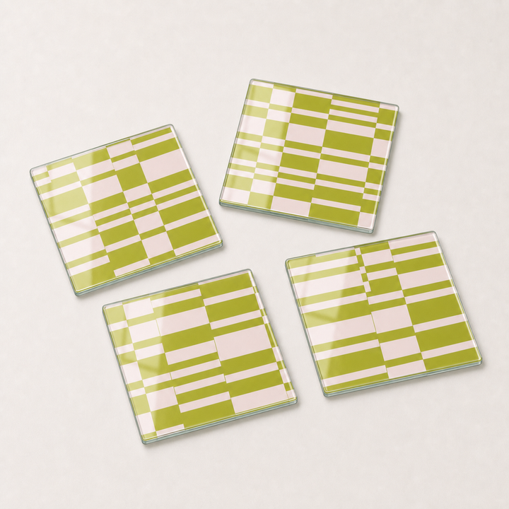 Studio Check glass coaster set of 4 with bold graphic checks