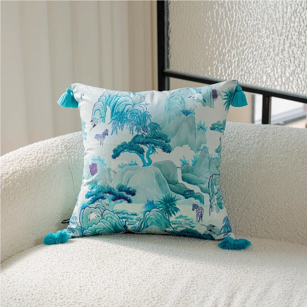 Teal & Ice Blue Landscape Cushion Cover - Yililo